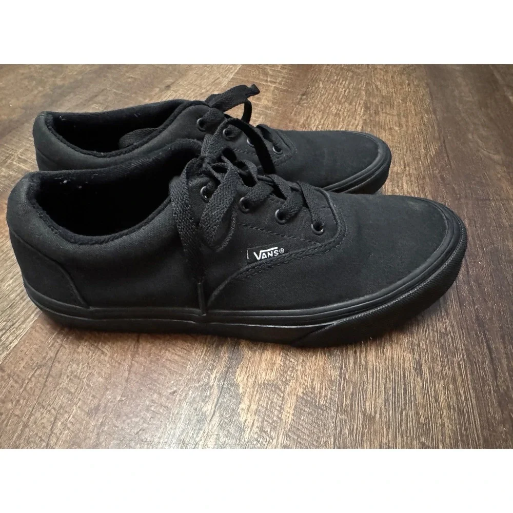 Vans All Black Canvas Lace-Up Sneakers Youth Size 6